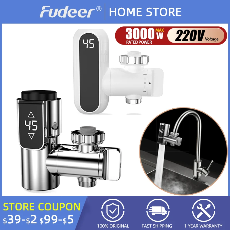 Fudeer Pemanas Air Listrik Konektor Keran Dapur Adaptor Keran Air Panas Instan 220V 3000W Aksesori Kamar Mandi Pemanas Air