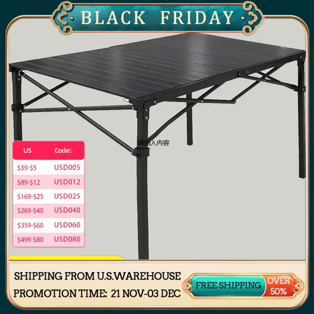 Heavy-Duty Roll-Top Table for Camping (Large) - Portable Aluminum-Top Folding Table with Steel Frame by Caddis Sports, Inc.