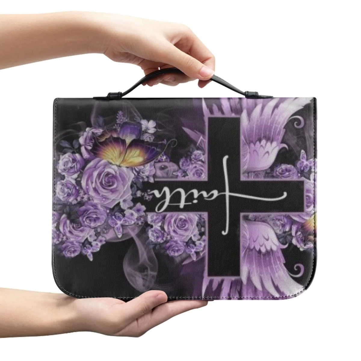 Women's Bible Cover Case Christian Cross Print Bible Storage Bags Practical Zipper Handle Handbag Christian Bible Carrying Case