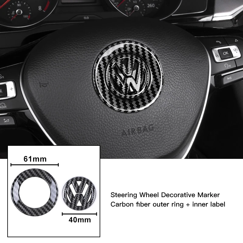 Carbon Fibre Car Emblem Steering Wheel Decoration Sticker Accessories For VW GTI Polo Golf Passat Tiguan Arteon Touareg Taigo