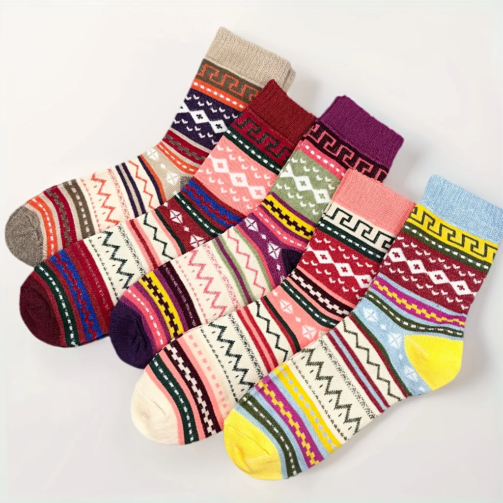 

5 пар женских зимних носков, мягкие и теплые, повседневные уличные носки, двойного назначения для походов и катания на лыжах, модные женские товары.