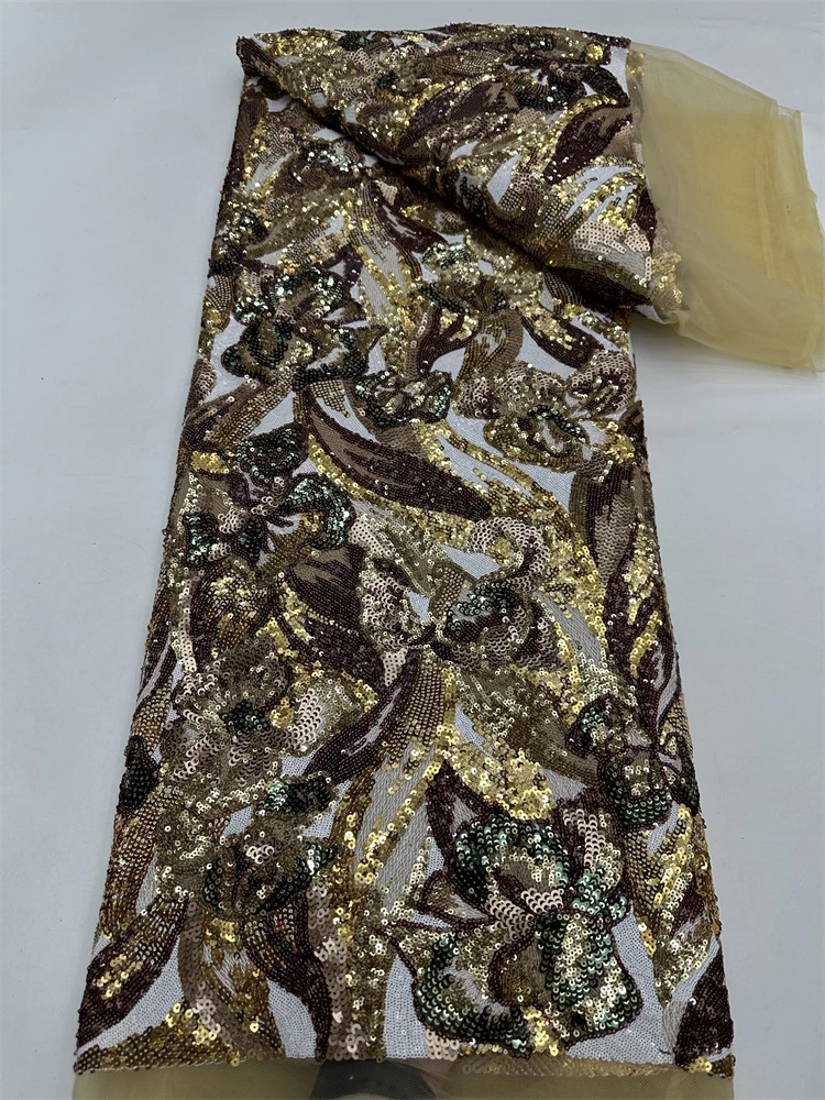 Elegant Luxury Beaded Lace Sequins African Lace Fabric 2025 High Quality Nigerian Net Lace Fabric for Evening Party Dress Women