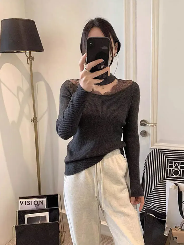 

Neline вязаный шерстяной длинный све кружевной повседневный удобный однотонный топ модный антивозрастной трикотаж для отдыха