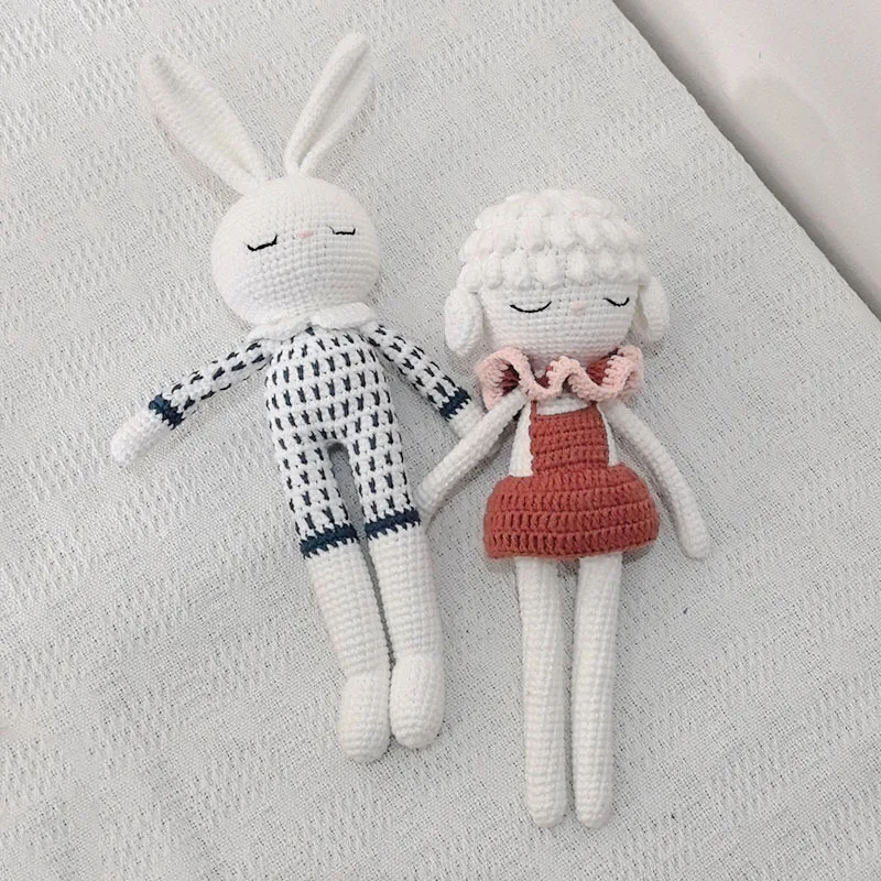 Handmade Crocheted Wool Dolls Long Ears Lamb Bunny Dolls Plush Toys Sleeping Dolls for Kids Baby Birthday Present