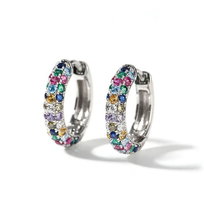 925 Sterling Silver Fashion Colorful Crystal Statement Hoop Earrings For Women Girls Valentines Day Gift Trendy Jewelry