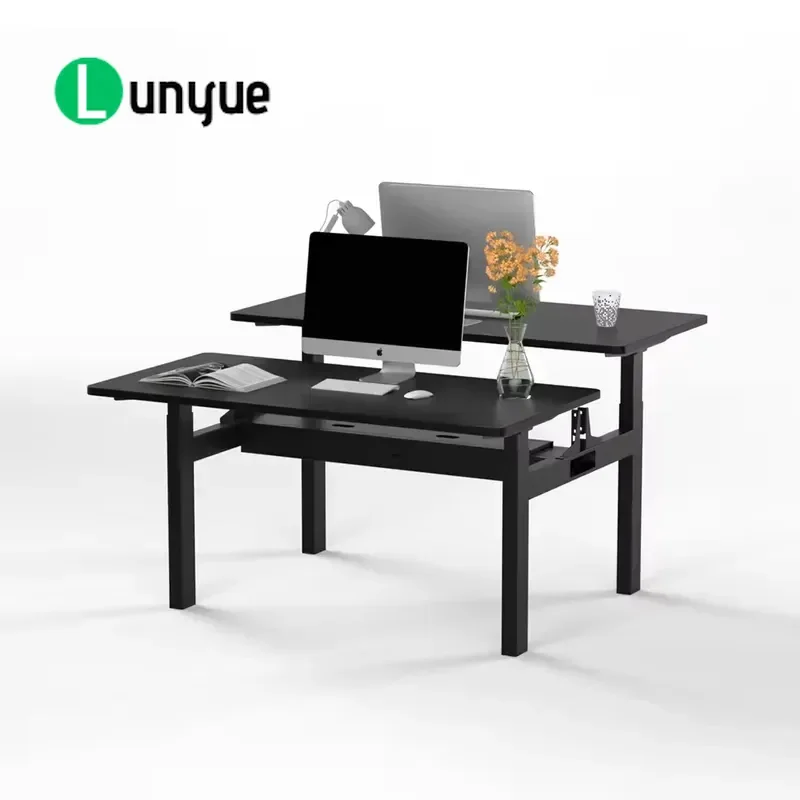 Customizable Modern Dual Motor Electric Standing Desk Stainless Steel Wood Frame Ergonomic Height Adjustable Sit Stand