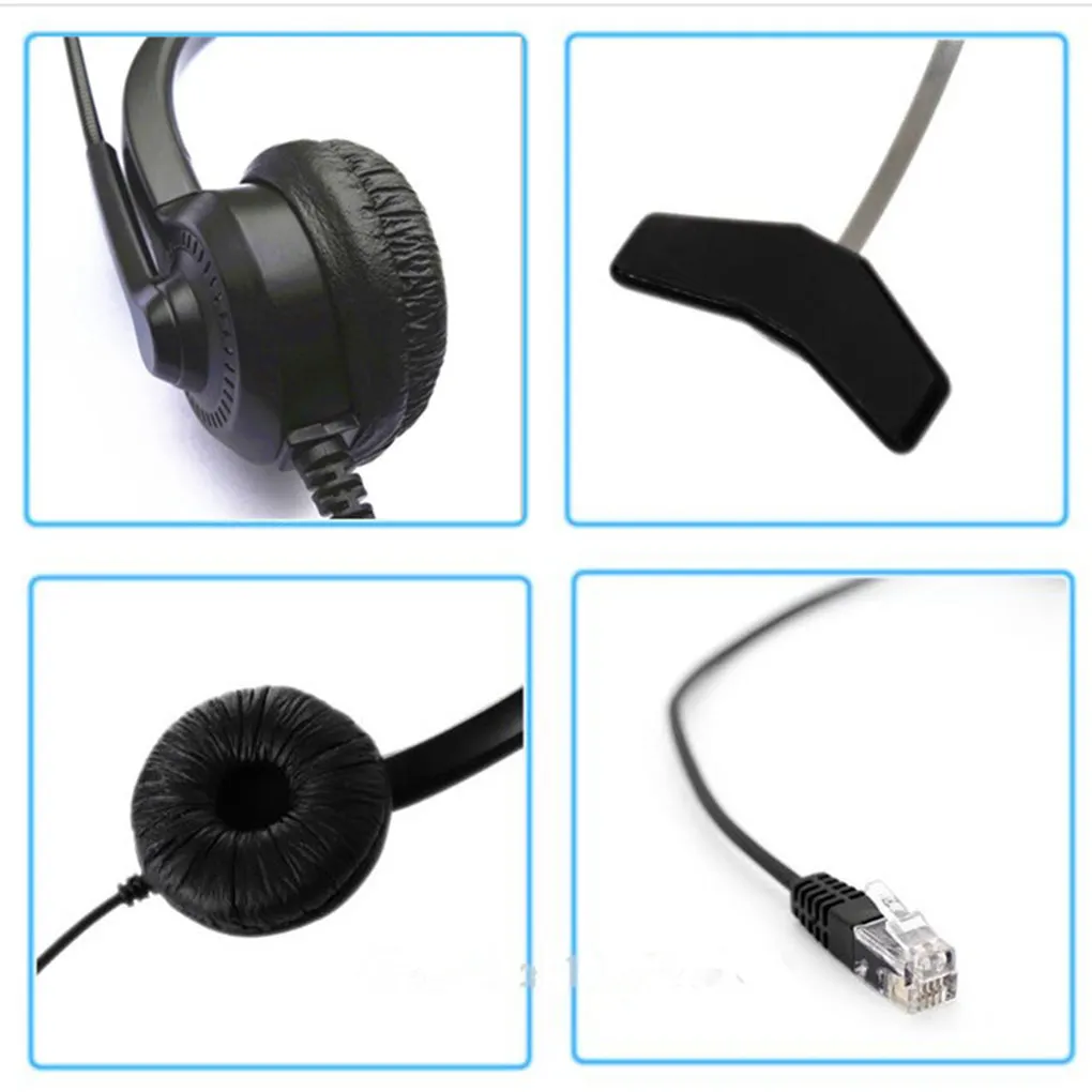 Call Center Telephone /IP Phone Headset with Adjustable Boom Mic 4-pin RJ9 Modular Connector