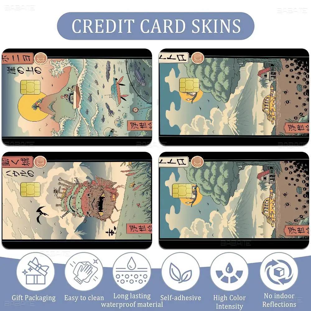 Studio Ghibli Ukiyo-e colección Anmie pegatina película cubierta de piel para tarjeta de crédito tarjeta bancaria de débito frontal