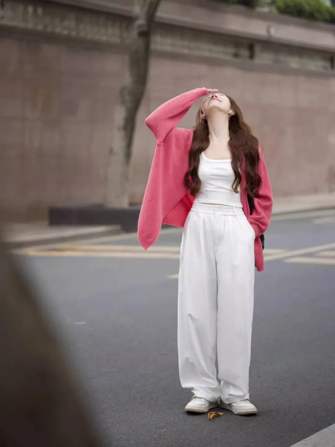 Cardigan 100% laine mérinos pour femme, ample, décontracté, mode, pull en cachemire tricoté rose, automne hiver