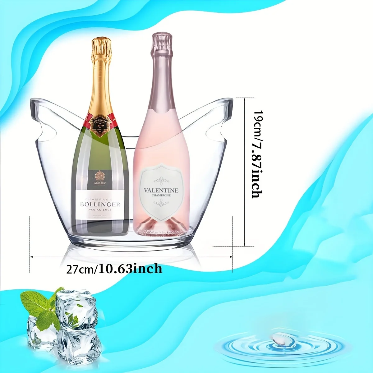 1 pc large transparent ice bucket, thickened holiday wine and champagne cooler, used for parties, gatherings, outdoor activities