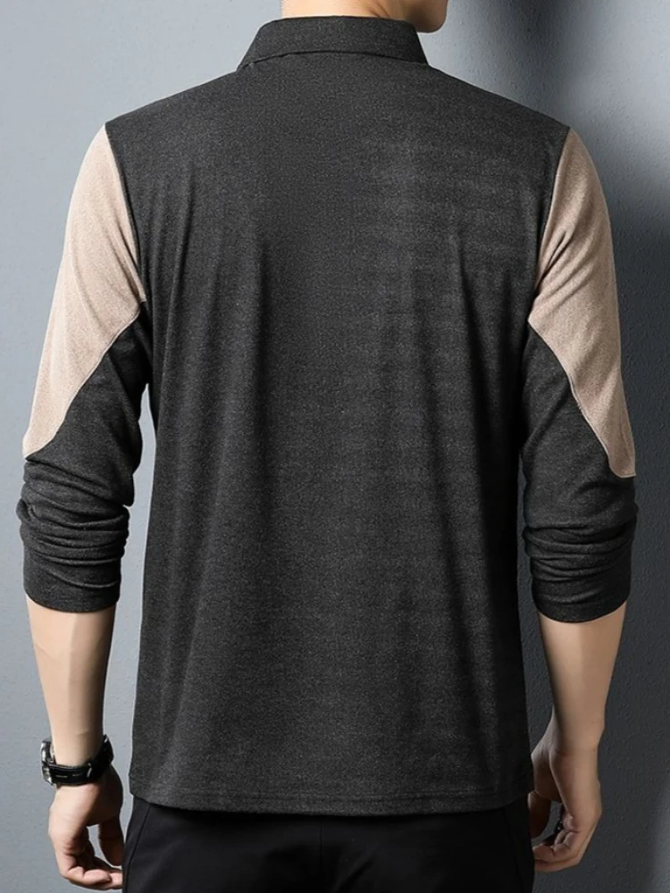 Men’s Double Sided Fleece Long Sleeve Polo T-Shirt Lightweight Comfort Fit for Spring Autumn Daily Wear​