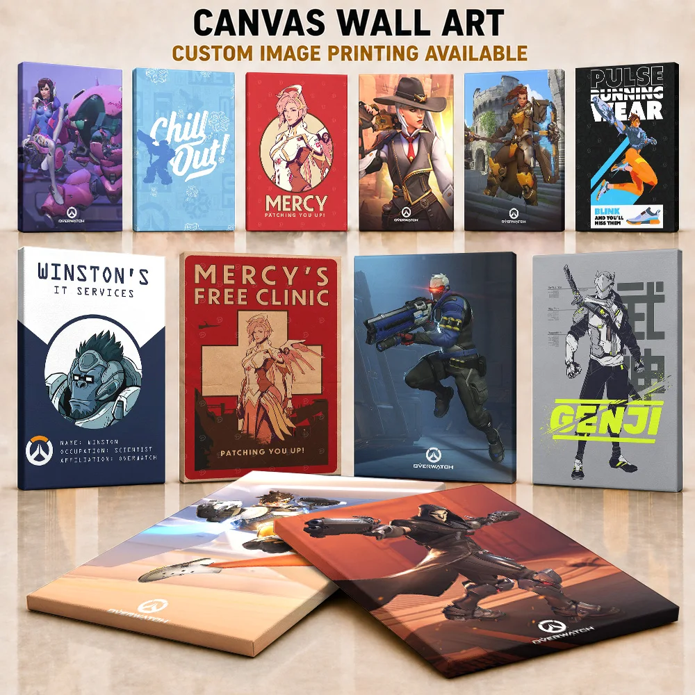 Overwatch Game Framed Canvas Print Posters Personalized Photo Futuristic Action Theme Wall Art For Entertainment Room Fan Gift
