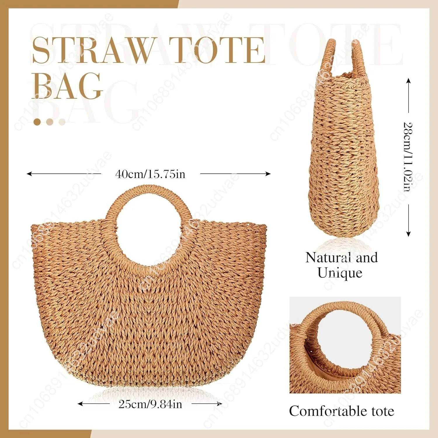 Frienda Straw Tote Bag Summer Beach Bag Handmade Straw Rattan Woven Handbag for Women Travel