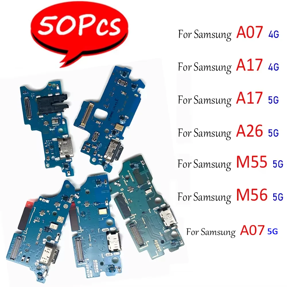 50Pcs，For Samsung A07 4G A17 A26 M55 M56 5G USB Charging Port Mic Microphone Dock Connector Board Flex Cable Repair Parts