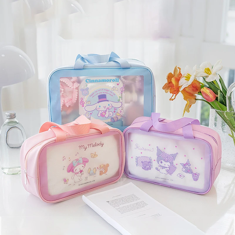 Sanrio Cinnamoroll Kuromi Large Capacity Transparent Makeup Bag Kawaii Melody Waterproof Visible Travel Storage Bag Swimming Bag