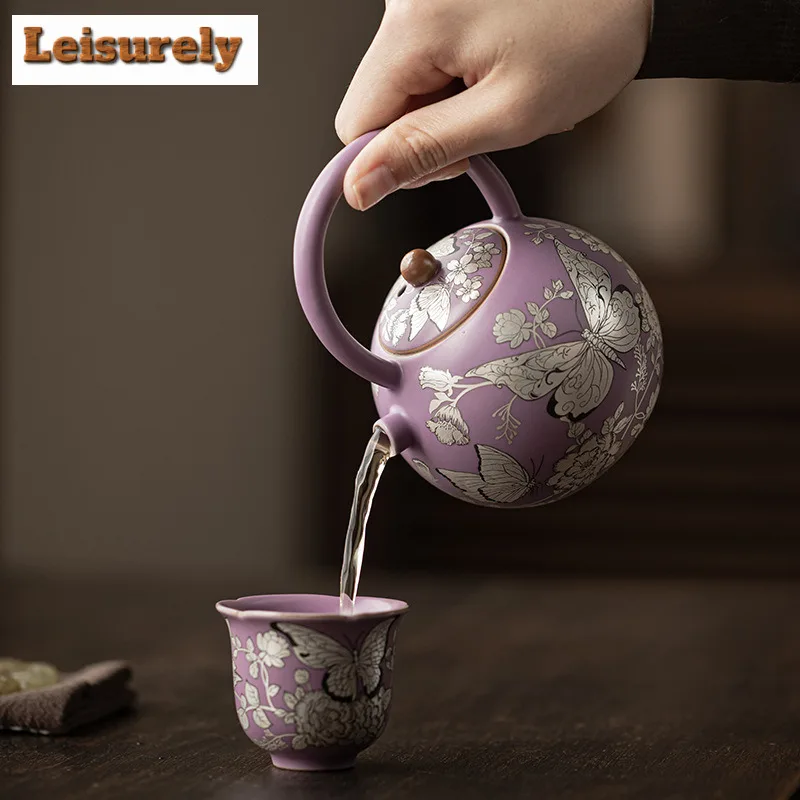 210ml Gilt Silver Butterfly Flower Lifting Handle Teapot Luxury Tea Infuser Pot Tea Brewing Kettle With Ball Hole Teaset Supplie view 2