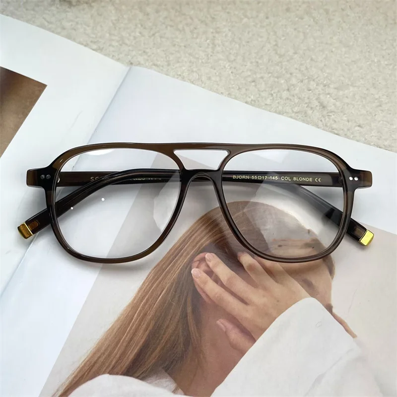 إطار نظارات BJORN-Acetate للرجال والنساء ، طراز تجريبي ، مصمم علامة تجارية ، حجم كبير ، جودة عالية ، نظارات بجسر مزدوج