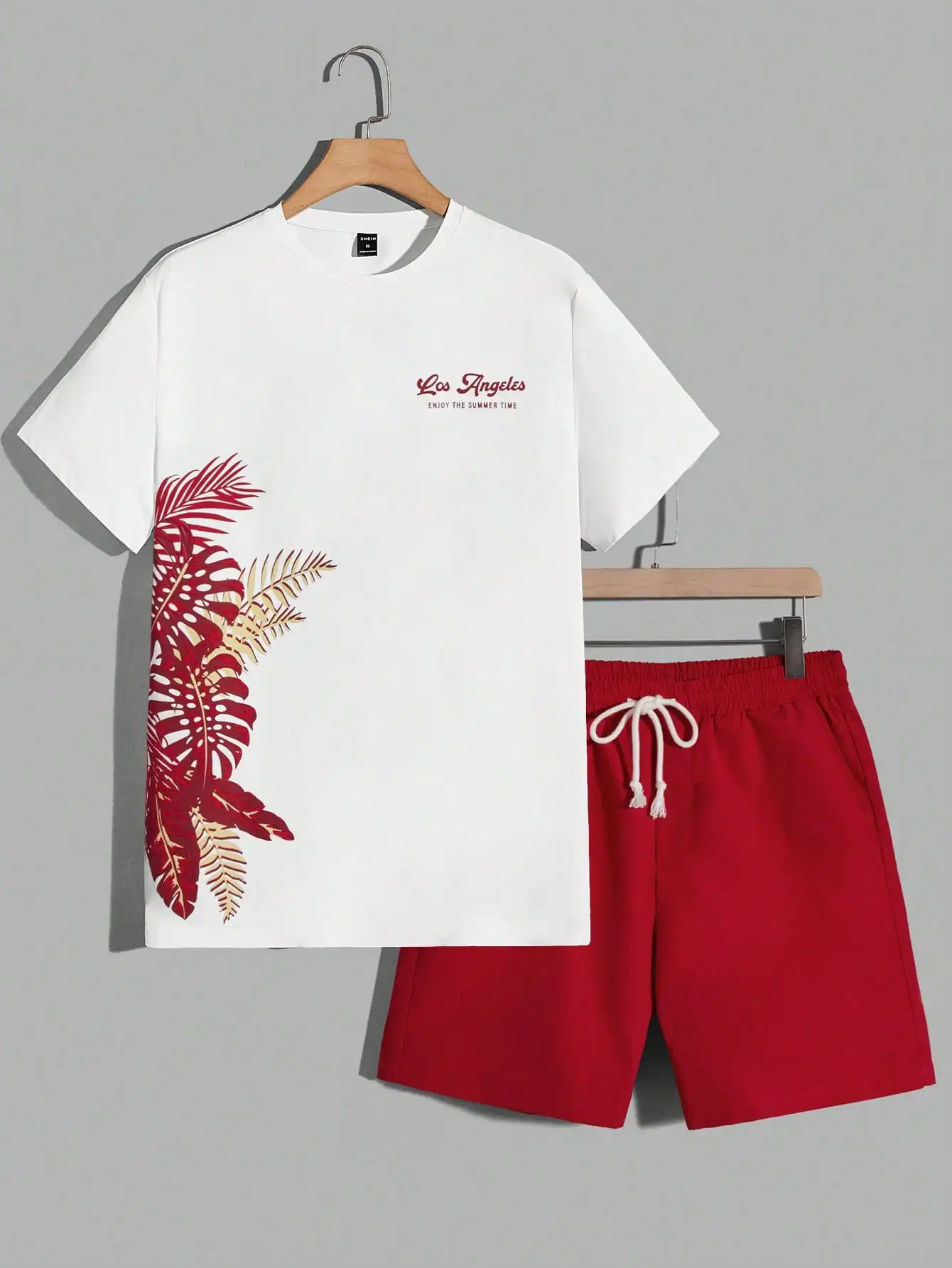 Coqueiro masculino padrão de planta tropical manga curta shorts, conforto do verão, roupa de rua para férias ao ar livre, tendência da moda