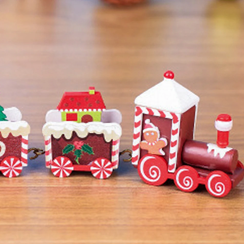 

Wooden Christmas Train nament Section Xmas Party Desktop Decor Festive Lighting Decoration Kids Family New Year