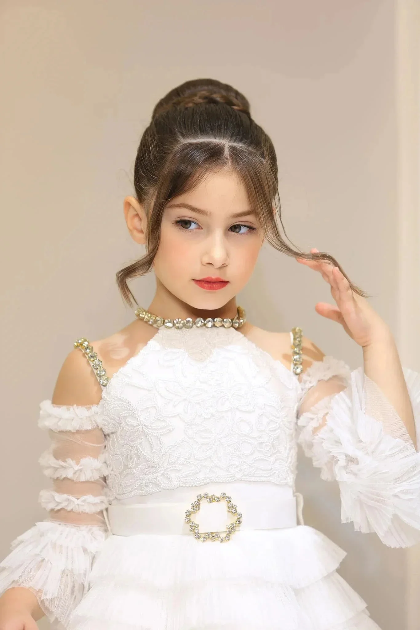 Prinzessinnen-Blumenmädchenkleid für Hochzeit, Spitze, gerüscht, bauschig, knielang, Kinder-Geburtstagskleider, luxuriöses Kleid, individuell gestaltet