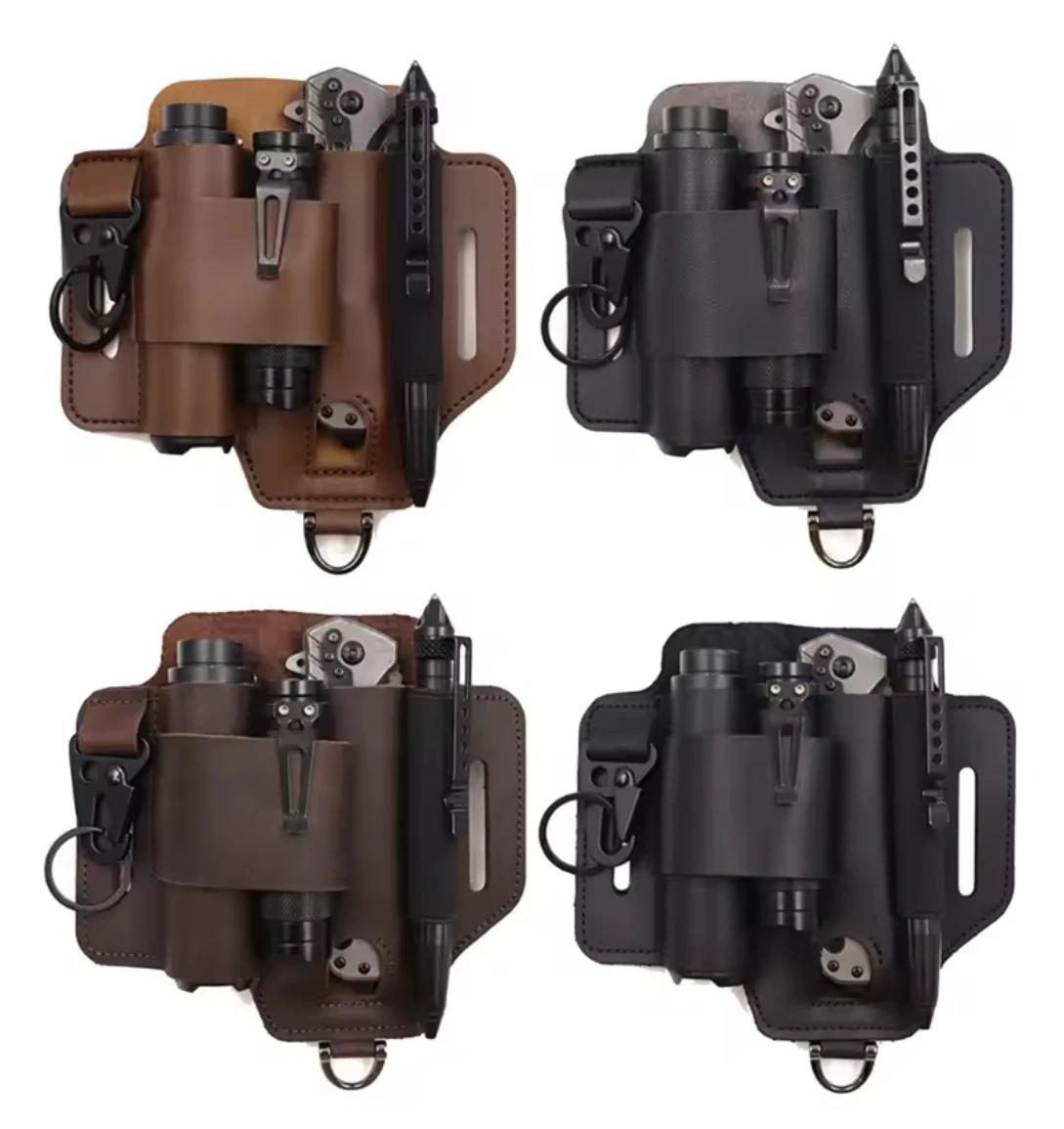

R9CE Leather Multitool Belt Sheath - Outdoor Waist Organizer w/ Flashlight Holster & Key Holder Durable Wear-Resistant Tool Pou