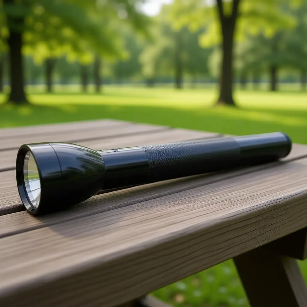 

4-Cell LED Flashlight, Adjustable, Long Battery Life, Water-Resistant, Tactical & Emergency Use – Black