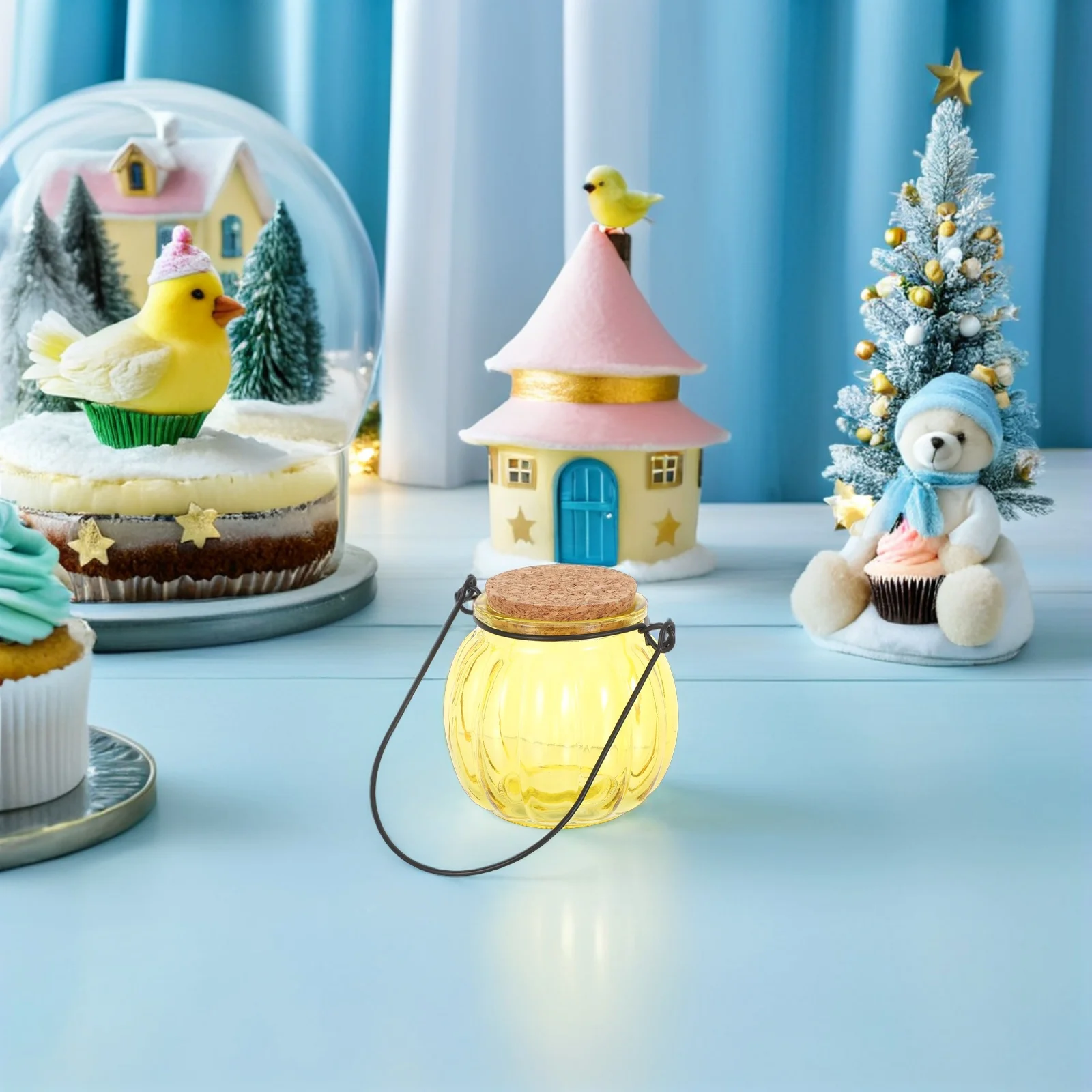 

4Pcs Pumpkin-Shaped Glass Jar with Lid and Handle Decorative Candy Bowl for Fall Halloween Thanksgiving Party Portable Tea Light