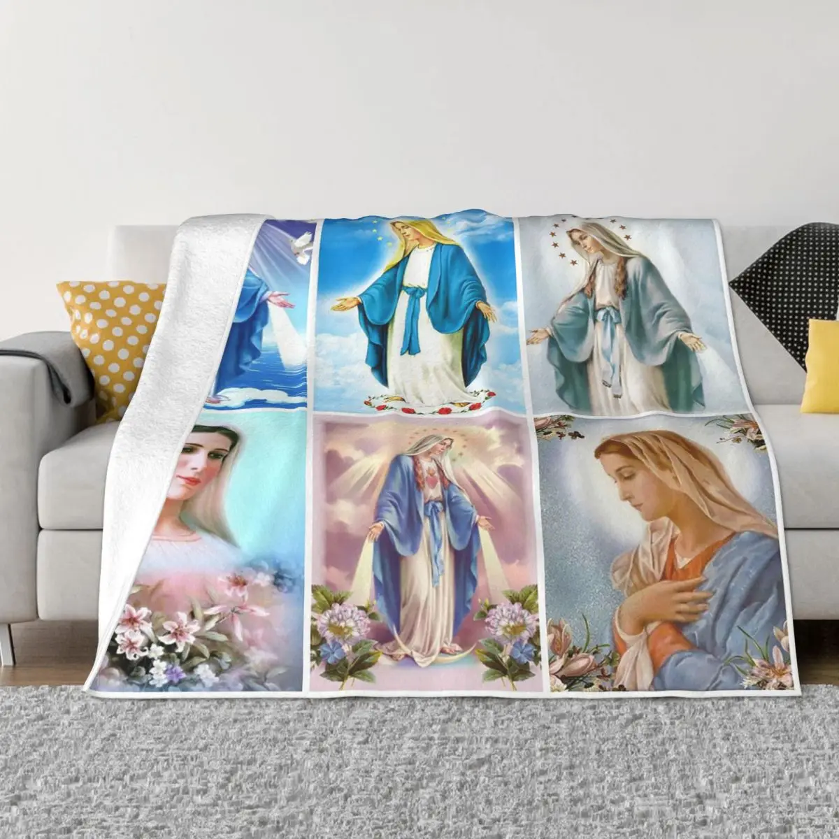 

Jesus Virgin Mary Blankets Flannel Textile Decor Christian Catholic Breathable Soft Throw Blanket for Sofa Couch Bedspreads