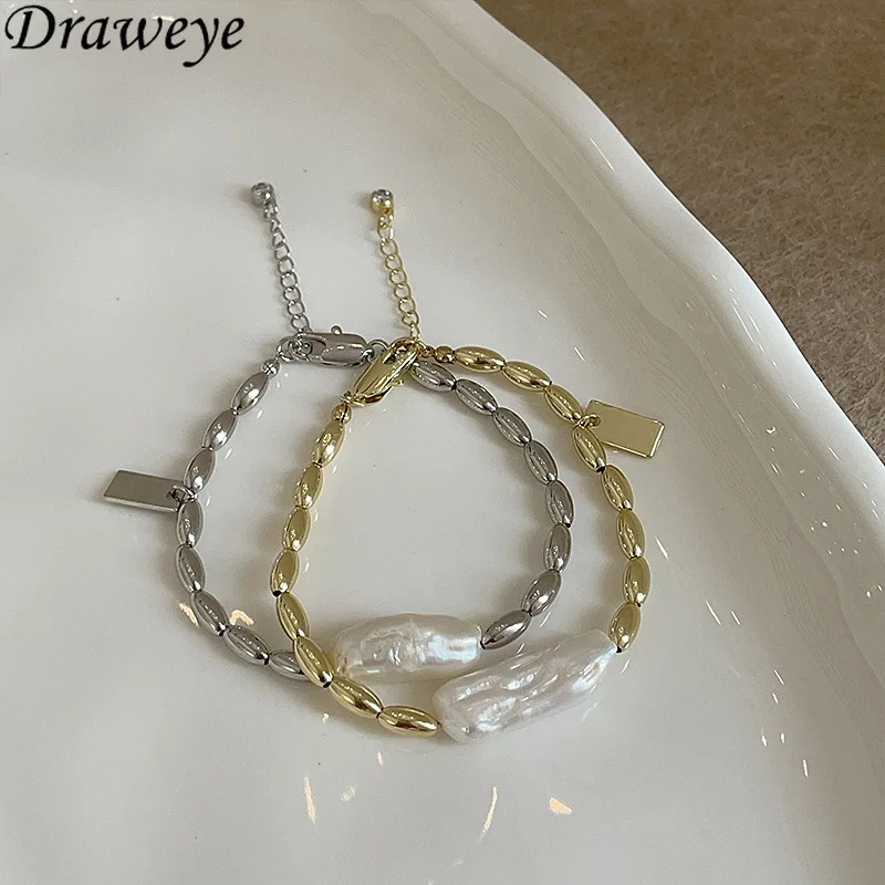 Draweye Baroque Pearls Bracelets for Women Korean Fashion Sweet Vintage Pulseras Mujer Individual Design Simple Jewelry