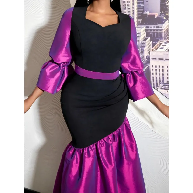 

Elegant Dress Women for Wedding Party 2026 Summer Fashion African Women Long Sleeve V-neck Polyester Long Dress Africa Clothing