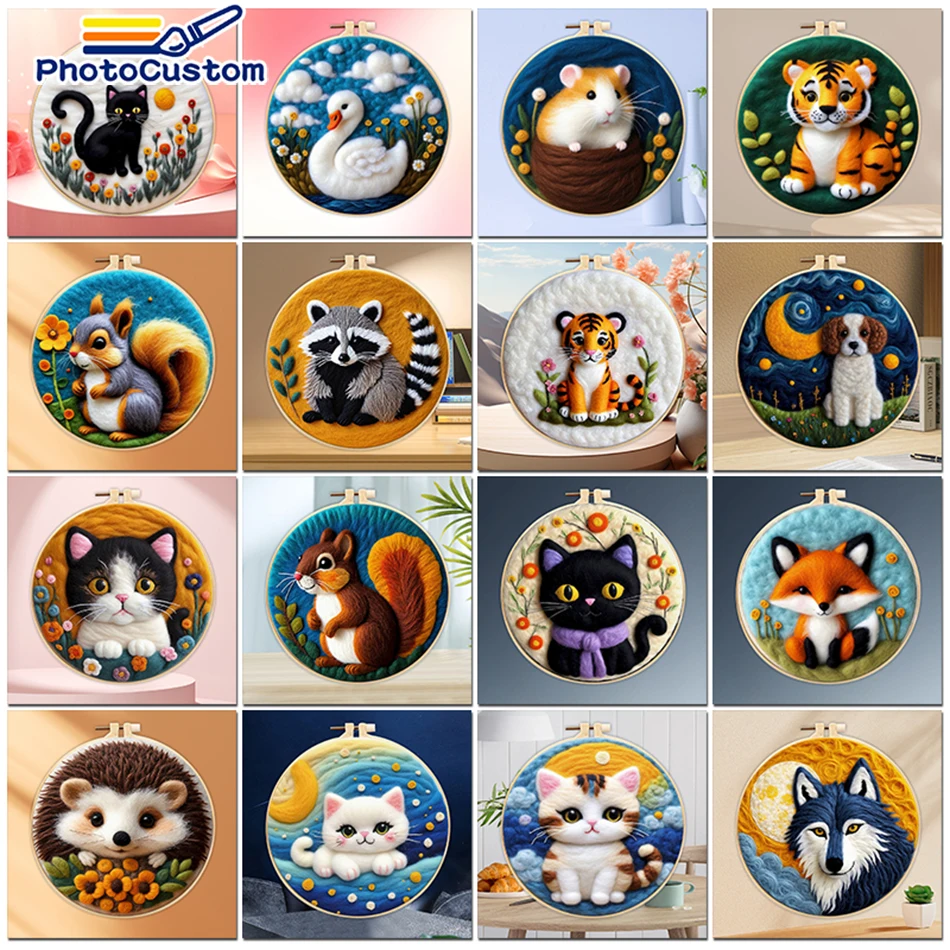 PhotoCustom 20x20cm Felting Needle Kit Felting Needles With Frame Needles Felting Cat Kit Felt Diy Package Wool Felt Decoration