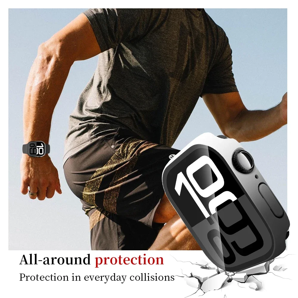 حافظة متدرجة + زجاج لساعة أبل غطاء 46 مللي متر 42 مللي متر 45 مللي متر 41 مللي متر 44 مللي متر 40 مللي متر واقي شاشة صلب PC لساعة iWatch 11 10 9 8 7 6 5 4 SE #4