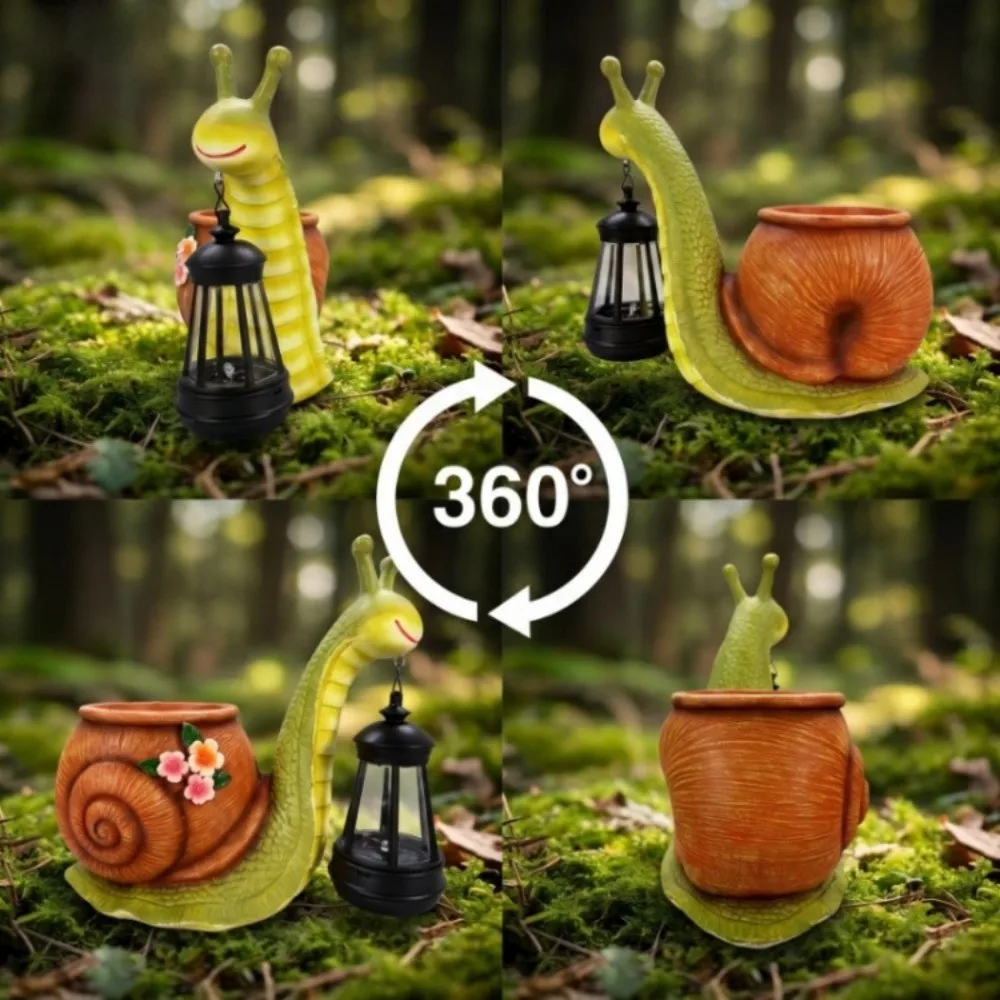 Resin Snail Statue Planter Sun Proof Decorative Resin Decorative Flowerpot with Warm LED Light Eco Plant Pot