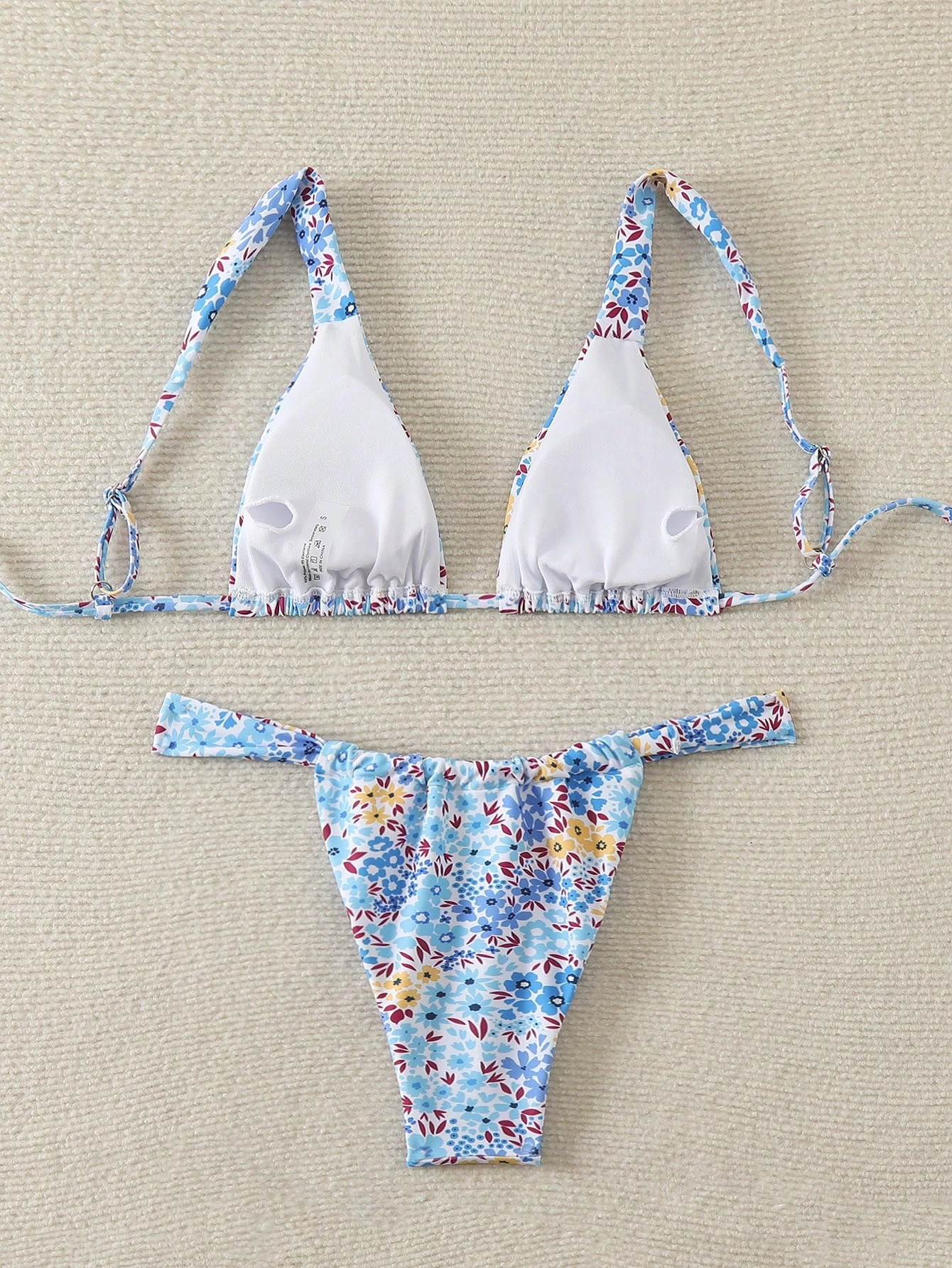 new European and American sexy printed split swimsuit lace-up halterneck triangle bikini female floral babes