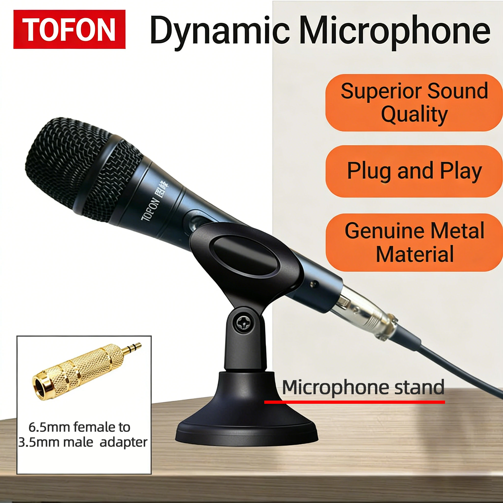 

TOFON wired Dynamic microphone, plug and play, Versatility For home karaoke sound card, singing live broadcast speaker amplifier