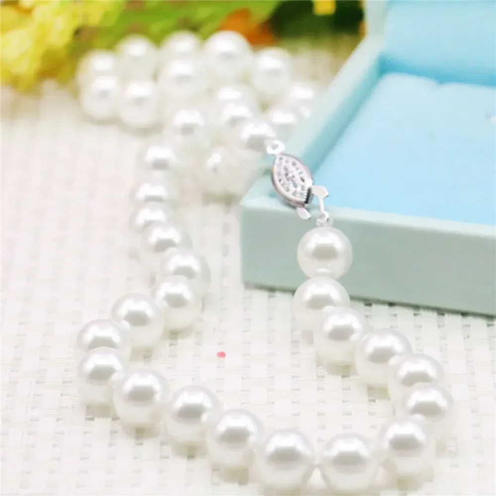 

10mm Round White Pearl Shell Necklace Women Girls Hand Made Jewelry Making Design Fashion Accessory Gifts For Mother