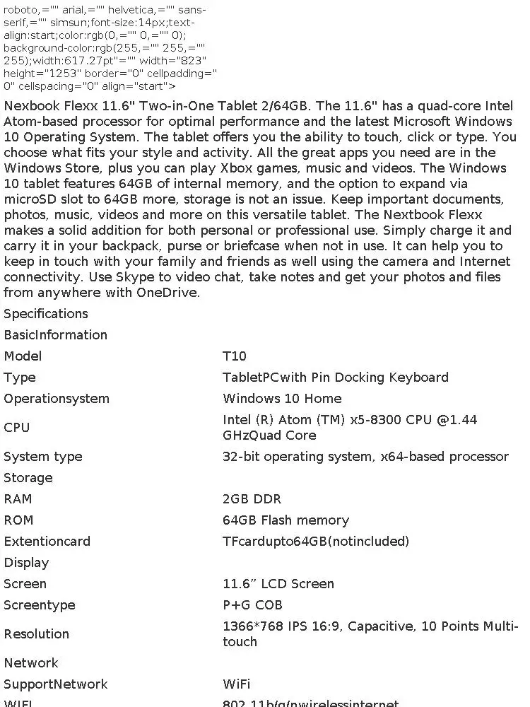 11.6' Tablet PC T10 Docking Keyboard 2GB DDR+64GB Flexx 11A With Windows 10 X5-8300 CPU 1366*768 IPS Dual Cameras