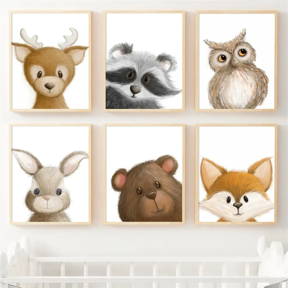 Rabbit Owl Bear Deer Fox Raccoon Nursery Wall Art Canvas Painting Nordic Posters And Prints Wall Pictures Baby Kids Room Decor