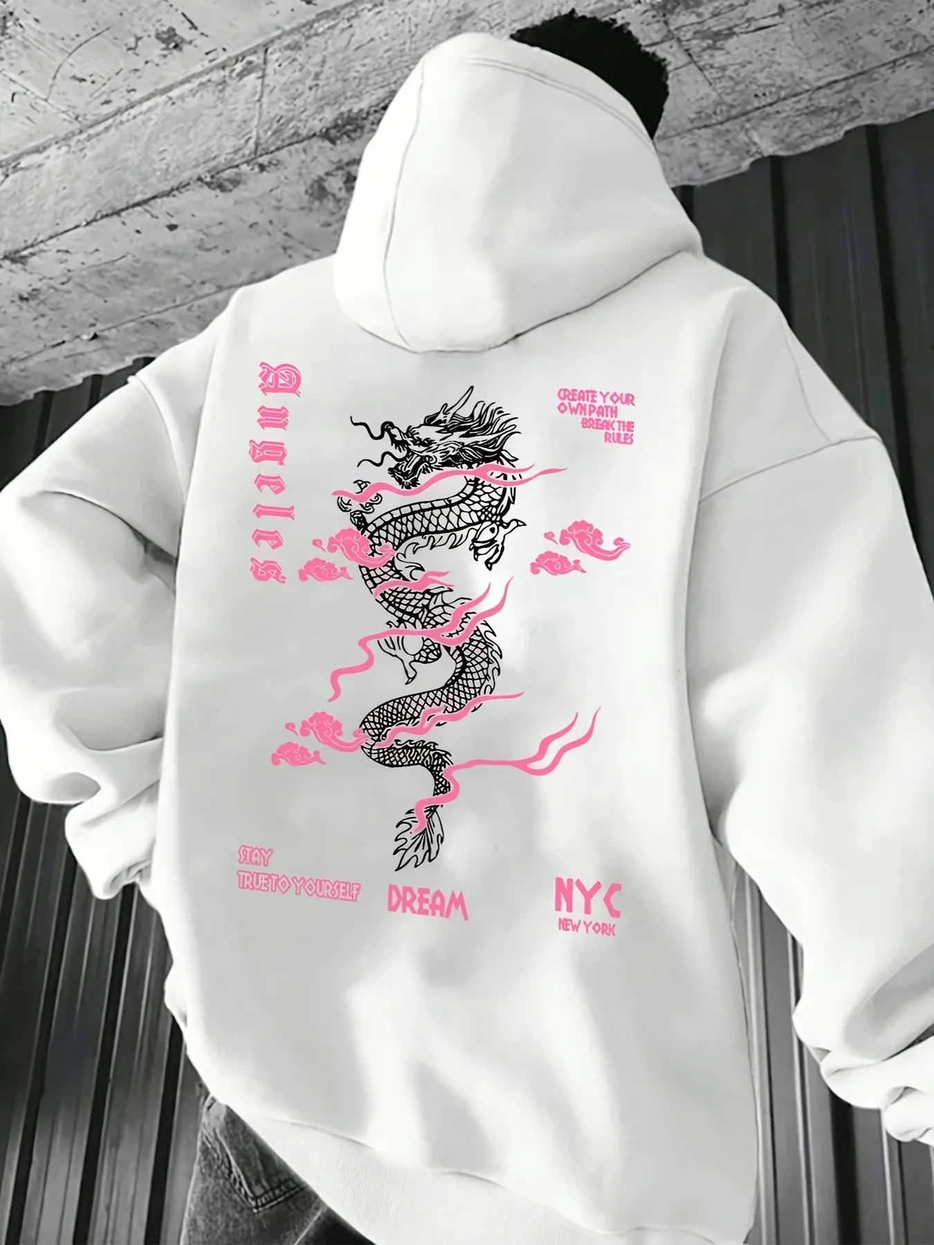 Men Metal Punk Graphic Hoodie PSYCHO Distressed Sharp Font Back Print Pullover Loose Unisex Fleece Hoodie