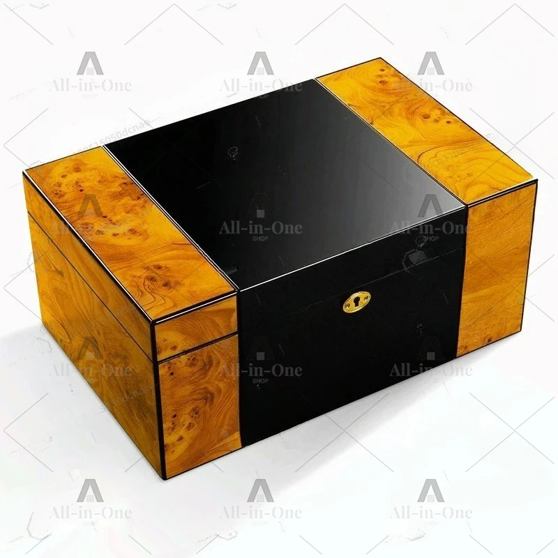 Lacquered Solid Wood Cigar Humidor - Spanish Cedar Lined, Constant Climate Cabinet & Luxury Gift Box for Cigar Aficionados