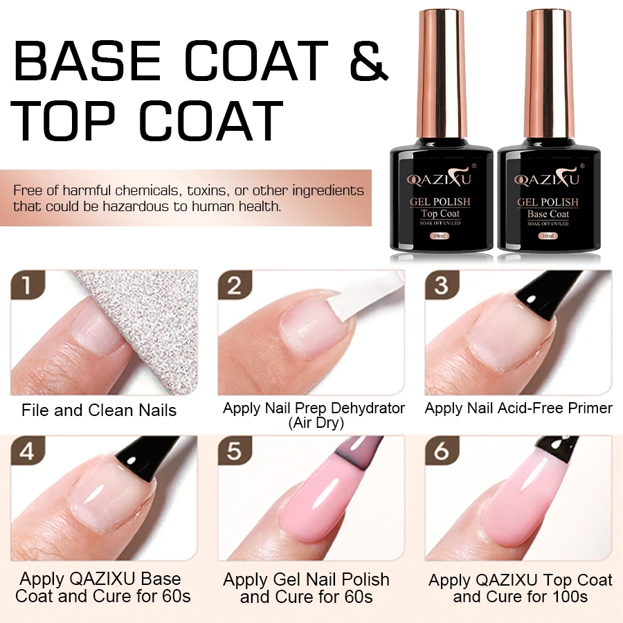 QAZIXU 1-2 قطعة 10 مللي مجموعة فنية للأظافر من الجل مع معطف أساسي ومعطف علوي نقع قبالة UV LED هلام البولندية لأداة تصميم فن الأظافر #3