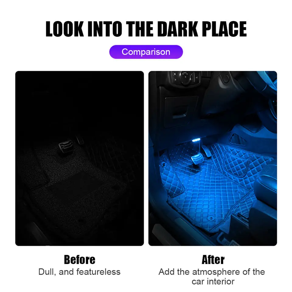 LED Ambient Night Light USB Rechargeable Cabinet Light Room Decor RGB Lights Atmosphere Lamp Magnet Wireless Car Interior Light