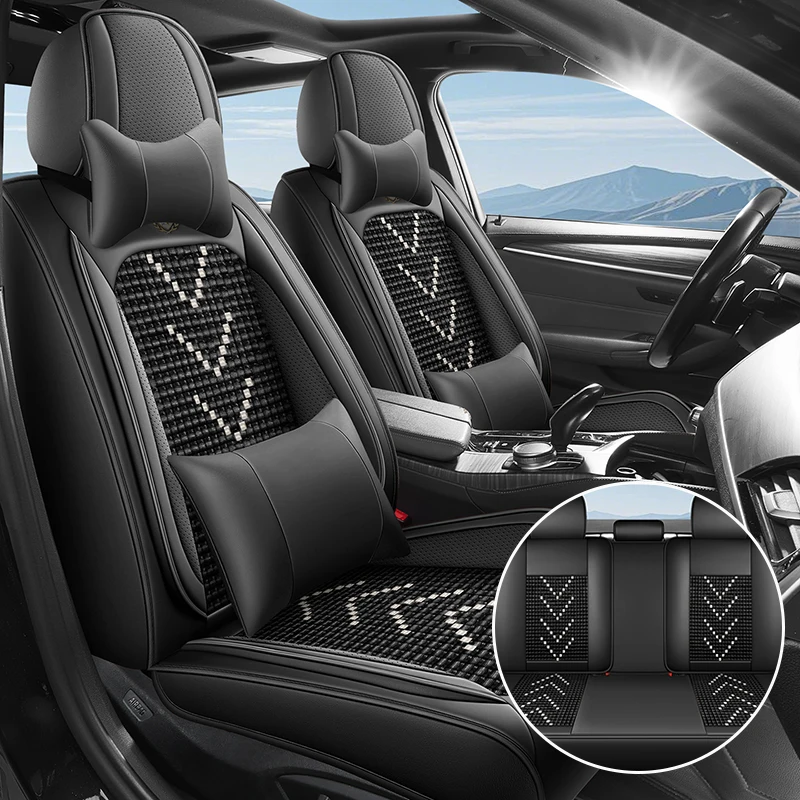 (Luxury Edition) the Car Has Five Seats, Equipped with 2 Comfortable Headrests and 2 Soft Lumbar Supports, Luxury Ice Silk Full-Cover Car Seat Covers Are Universal, Comfortable, Breathable, and Wear-Resistant, Suitable for All Seasons, with a Three-Dimensional Design That Fits the Seats, Minimalist and Luxurious Style, Five Seat Colors Are Available, Suitable for Sedans, Suvs, Pickup Trucks, and Other Various Models