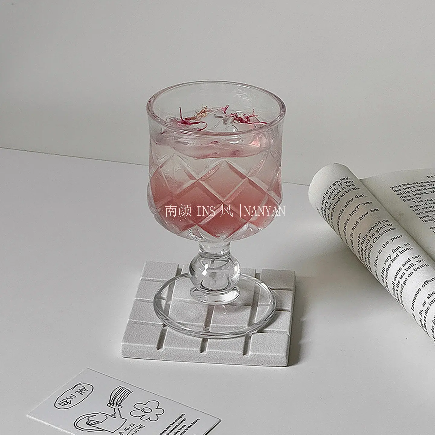Diamond Lattice Footed Glass 180ml Household High End Transparent Wine Glasses Round Exquisite Good-looking Beverage Cup