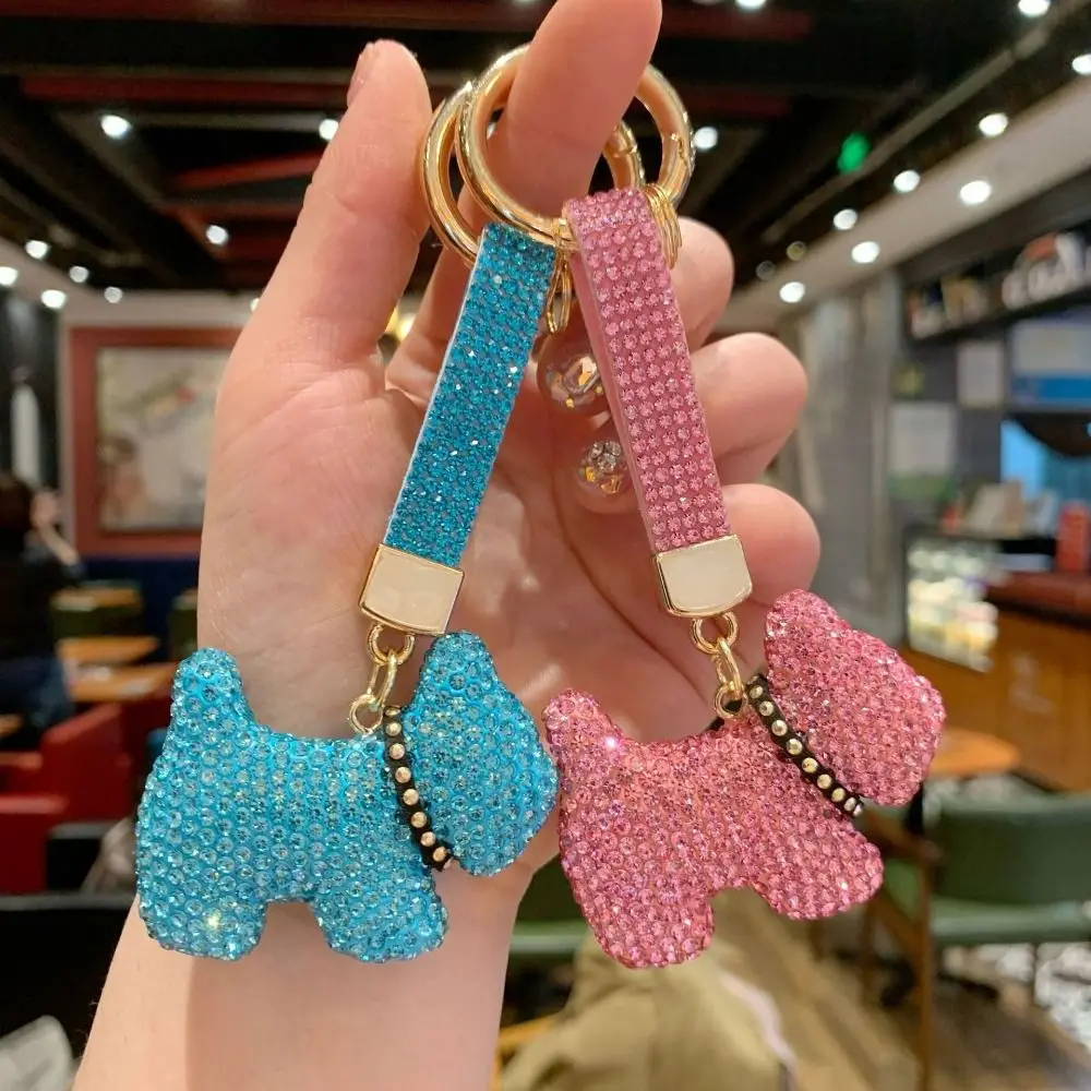 Korean Rhinestones French Bulldog Keychain Blingbling High-end Crystal Dog Pendant DIY Creative Rhinestone Car Keyring
