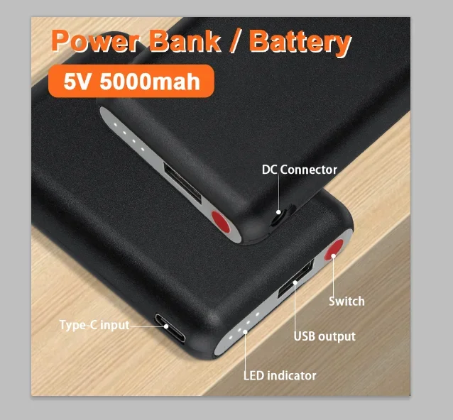 Power Bank 5V 5000mAh ถุงมืออุ่นแบตเตอรี่ชาร์จสําหรับเครื่องทําความร้อนเสื้อกั๊ก,ถุงเท้าทําความร้อน,ฤดูหนาวกลางแจ้งแบตเตอรี่มือถือ