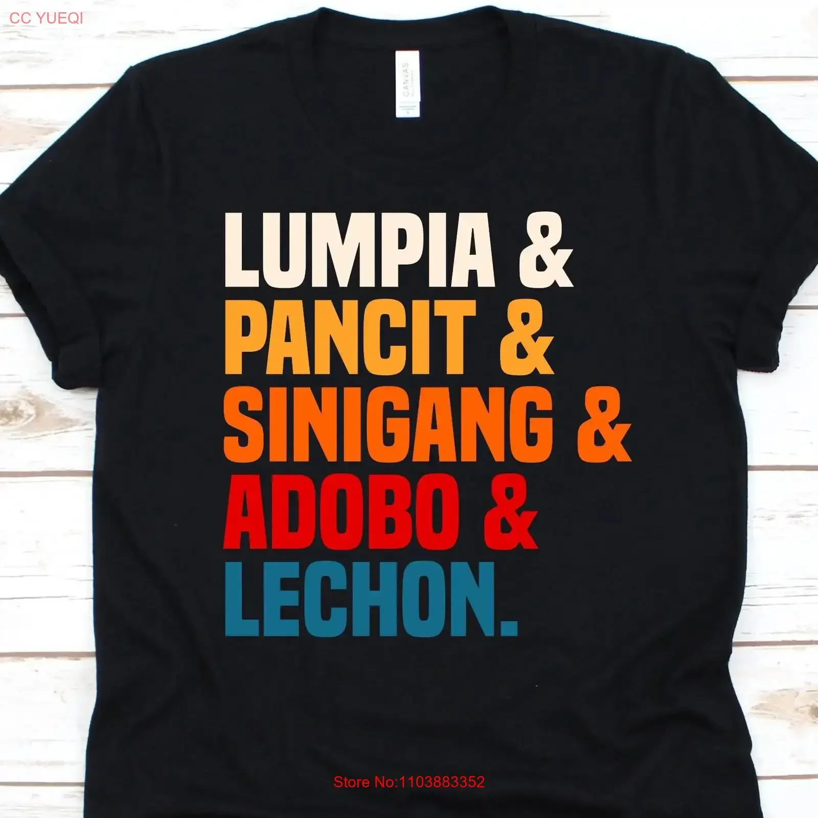 Camiseta con diseño de Lumpia Pancit Sinigang Adobo Lechon, diseño de cocina filipina para hombres y mujeres, platos para amantes de la comida filipina, vintage
