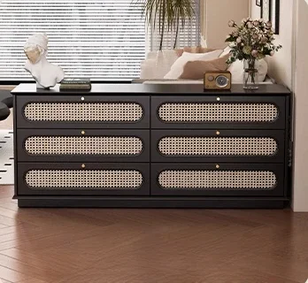 

Medieval rattan storage cabinet, light luxury storage behind the sofa, creative living room, six chest cabinets