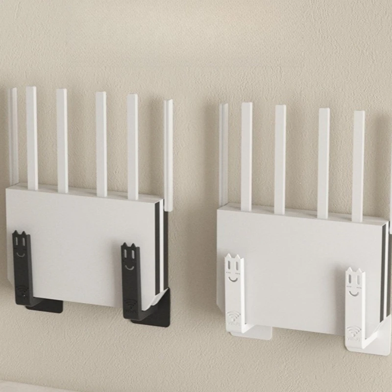 Punch-Free Cat Shape Wall Mount WiFi Router Rack Power Strip Socket Holder Cable Organizer Wire Storage