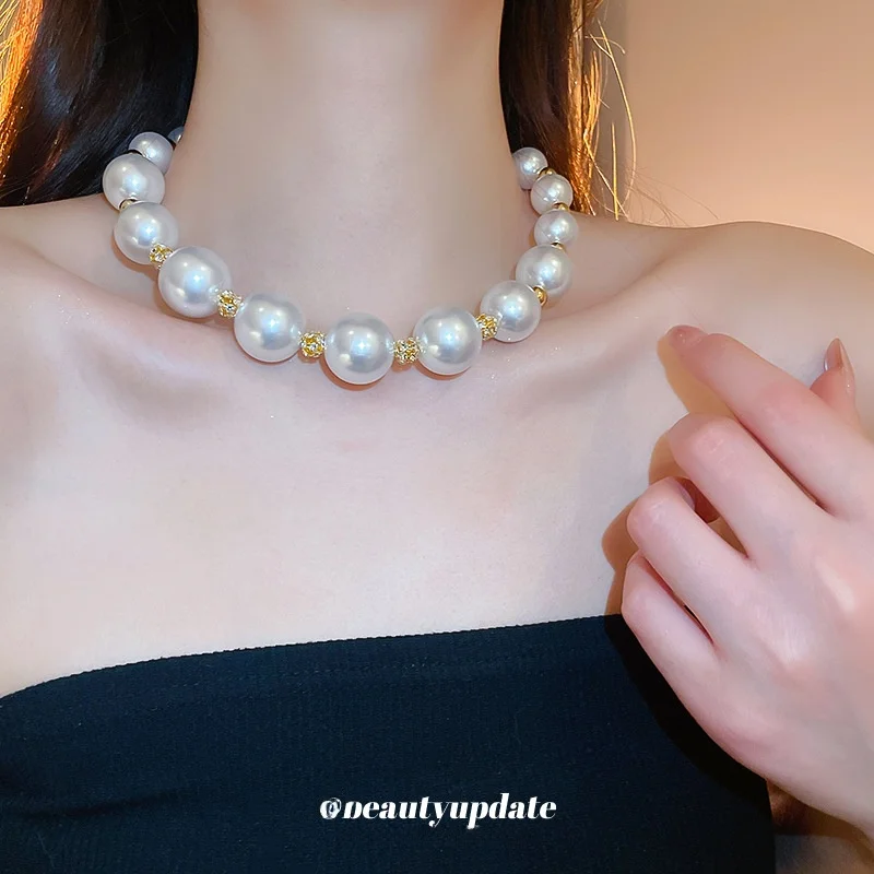 

Ожерелье Ele с жемчугом и встроенным диамофом, женские модные украшения, цепочка на ключицу, трансграничная роскошная сенсация